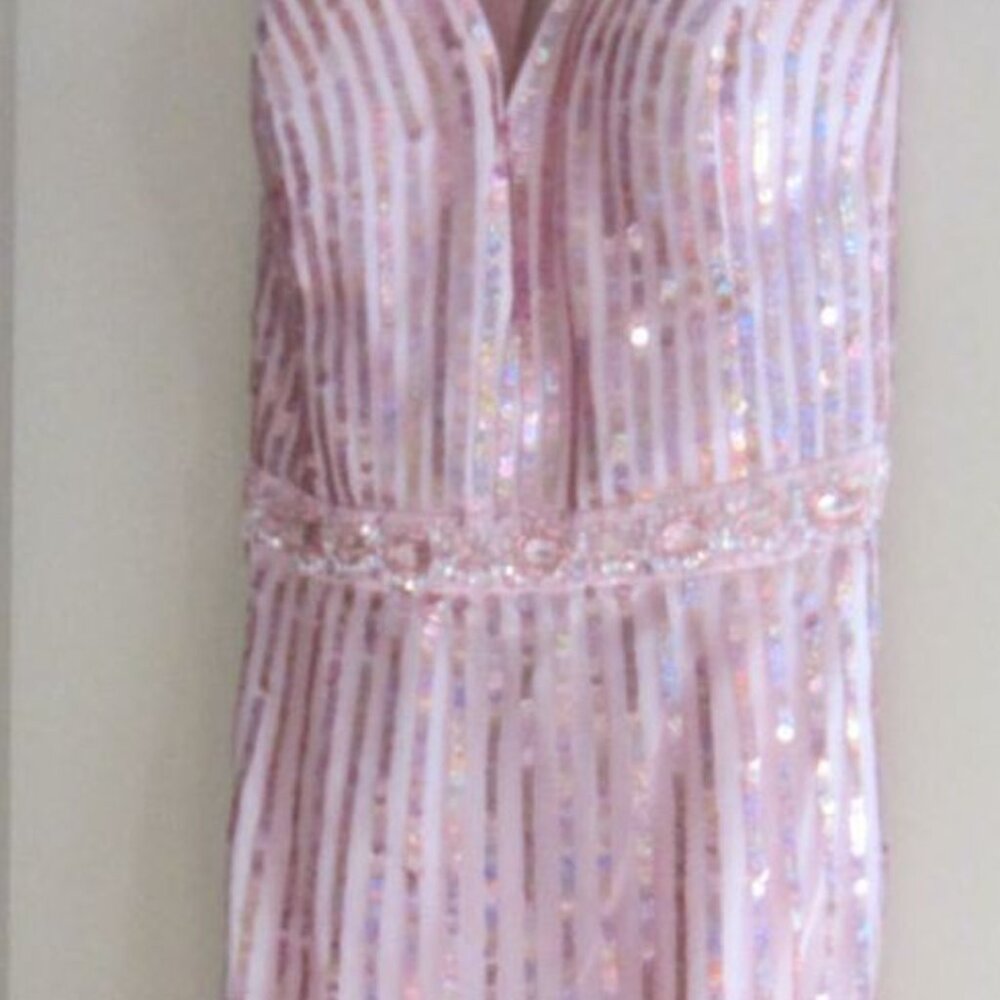 NINA CANACCI pink sequin rhinestone strappy long dress pageant prom gown 14 NWT